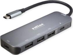 Roline 4 port USB 3.2 hub, 2. gen Szürke