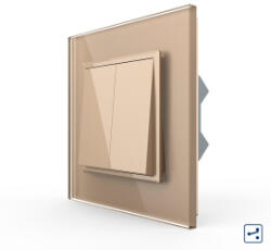 LIVOLO Intrerupator Dublu Mecanic Cap Cruce LIVOLO cu Rama din Sticla Auriu (VL-2FCMM10A-A)