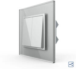 LIVOLO Intrerupator Dublu Mecanic Cap Cruce LIVOLO cu Rama din Sticla Gri (VL-2FCMM10A-I)