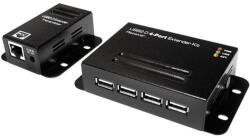 LogiLink USB-A 2.0 -> RJ45 CAT5 UTP F/F Extender Fekete 50m, 4 Portos USB Hubbal