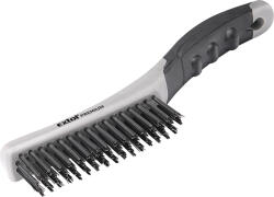 Extol Premium drótkefe hajlított, kétkomponensű TPR+műanyag nyél; 4 soros, 28mm szálhossz, acél, hossz: 25cm, fejméret: 27x125mm