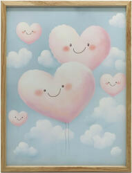  FALI PLAKÁT RÓZSASZÍN SZÍVEK FELHŐKEN SÖTÉTBARNA KERETBEN 70x100 CM