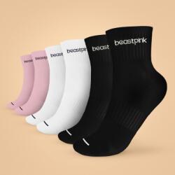 GymBeam BeastPink Midhigh Socks 3Pack zokni White Black Pink