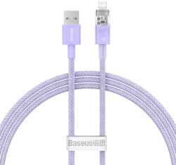 Baseus Explorer USB-A Apa - Lightning Apa Adat- és Töltőkábel - 1 m, Lila