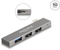 Delock USBType-C csatlakozós hub 1 x USB 10 Gbps A-típusú és 2 x A-típusú USB 2.0 portokkal