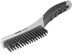 Extol Premium drótkefe hajlított, kétkomponensű TPR+műanyag nyél; 4 soros, 28mm szálhossz, acél, hossz: 25cm, fejméret: 27×125mm (8803911)