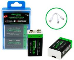 PATONA Premium USB-C 2x 9 voltos blokk akkumulátorok 6F22 Lítium 3600mWh 1, 5V újratölthető 1 az 2 USB-C töltőkábellel (PT-1413)