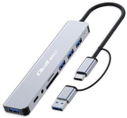 Qoltec Hub Adapter 8 az 1-ben USB-C/USB | USB-C | 4xUSB | SD/TF kártya | JACK 3.5mm TRRS (53794)