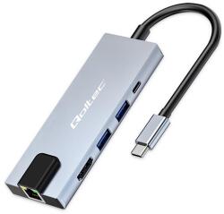 Qoltec Hub adapter USB-C 5 az 1-ben | USB-C PD 100W | 2x USB | HDMI 4K | RJ45 (53795)