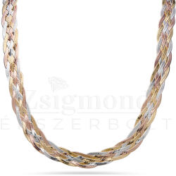 Ezüst háromszínű aranyozott fonott alkalmi lánc - 42 cm / 8, 5 mm (AG28207) AG28207