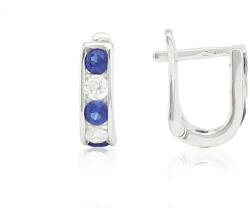 Ezüst fülbevaló franciakapcsos sötétkék és fehér kövekkel