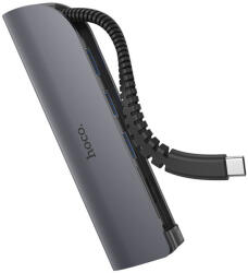hoco. HB17 Easy Connect Hub 5 portos USB-C (3x USB 3.0, SD, micro SD) elosztó adapter, grafitszürke