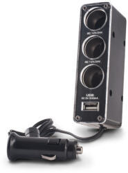Forever CSS-03 3in1 Socket Splitter 2xUSB-A univerzális autós töltő és elosztó, fekete