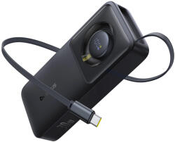 Baseus Free2Pull 10000mAh 30W powerbank USB-C porttal és visszahúzható USB-C kábellel - fekete