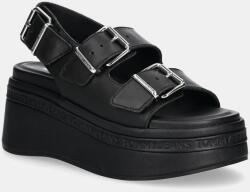 Tommy Jeans bőr szandál WEDGE SANDAL - fekete Női 41