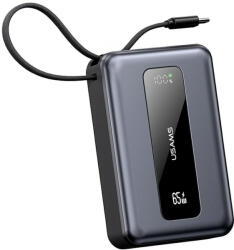 USAMS CD243 65W Power Bank Fast Charging 20000mAh 3 Port LED Display Type-C kábellel, acélszürke