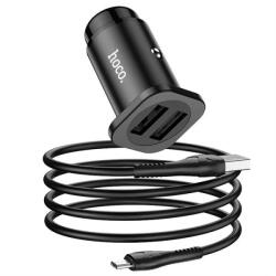 hoco. NZ4 USB Car Charger autós szivargyújtó, 2xUSB-A, USB-A/MicroUSB kábellel, 24W, fekete