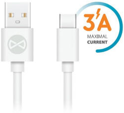 Forever USB-A/USB-C töltő és adatkábel, gyorstöltés funkció, 3A, 1m, fehér