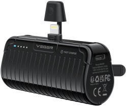 VEGER powerbank 5000 mAh beépített csatlakozókkal Lightning PlugOn PD QC3.0 3A 20W W0558P, fekete