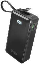 SBS Powerbank SBS 10000 mAh 20W beépített USB-C kábel, digitális kijelző, fekete
