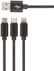 Setty USB Cable 3in1 Micro-USB, Type-C, Lightning kábel, 2A, 1m, fekete