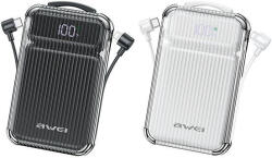 Awei PowerBank P89K 10000mAh 38, 5W, + PD/Lightning kábelek, fekete