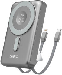 Dudao K29 10000mAh PD 20W MagSafe Power Bank with Metal Case, Stand and Built-in USB-C/ Lightning Cables, szürke