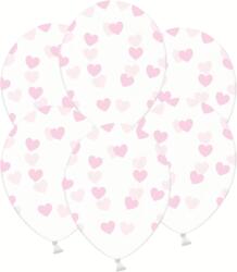 PartyDeco Lufi - Átlátszó rózsaszín szívecskékkel 50 db