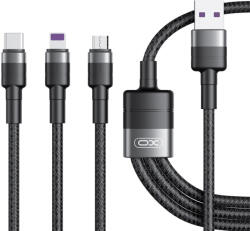 XO NB-Q191 USB Cable 3in1 Micro-USB, Type-C, Lightning kábel, 40W, 1.2m, fekete