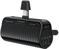 VEGER powerbank 5 000 mAh beépített csatlakozókkal Type C PlugOn PD QC3.0 3A 20W W0558, fekete