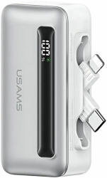USAMS 4K5CD23302 XB Series PlugOn powerbank beépített Type-C/Lightning csatlakozóval 4500mAh 20W PD - ezüst