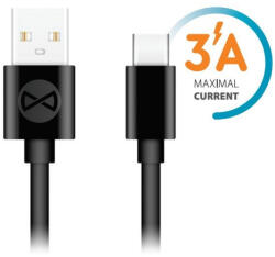 Forever USB-A/USB-C töltő és adatkábel, gyorstöltés funkció, 3A, 1m, fekete