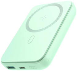 JOYROOM JR-W020 Power Bank and Qi Wireless Charger, MagSafe kompatibilis, 10000 mAh, 20W hordozható külső akkumulátor és vezeték nélküli Qi töltő, USB-A/USB-C 0, 25m kábel, világoszöld