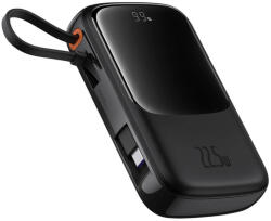 Baseus Qpow Pro+ 10000mAh 22.5W-os powerbank beépített USB-C kábellel és kijelzővel - fekete