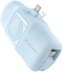 Wozinsky WF16-YLS mini powerbank 5000mAh 15W Lightning csatlakozóval, beépített Type-C kábellel + vezeték nélküli Apple Watch töltés, kék