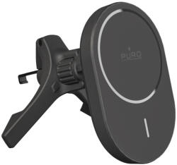PURO autós telefontartó szellőzőnyílásra Qi2 vezeték nélküli töltés, MagSafe töltés, 15W, fekete