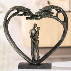  Szerelmes páros szobor bronz színben szívvel - 31cm
