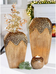  „Lausanne exkluzív matt fa hatású barna és fényes bronz színekben pompázó modern kerámia váza - 39cm