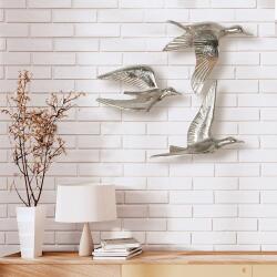  „Szárnyaló nyugalom - Ezüst madár motívumos fali dekoráció szett