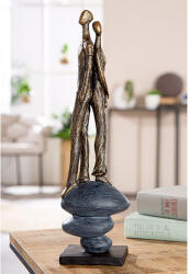  Gyönyörű kovácsolt hatású, köveken egyensúlyozó páros szobor bronz és szürke színben 38cm