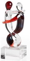  Táncoló páros üveg szobor, áttetsző és vörös színben 19cm