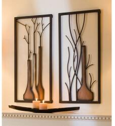  Hatalmas bézs és barna színű fém fali dekor váza ágakkal 80x40cm