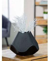  Kortárs fekete kerámia váza hullámzó formavilággal „Lamellen- dekoráció modern terekhez