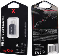 Maxlife USB-A 3.0 - USB-C átalakító adapter, fekete