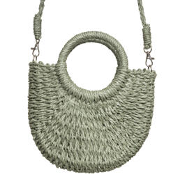 SHOPIKA Geanta mica impletita crossbody, circulara cu manere rotunde, verde prafuit
