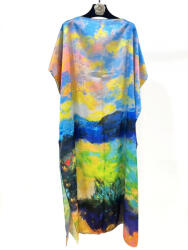 SHOPIKA Rochie de plaja lunga tip poncho din matase cu reproducere dupa pictura celebra Talie unica