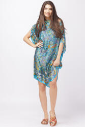SHOPIKA Rochie de plaja tip poncho din matase cu imprimeu paisley pe fond turcoaz Talie unica