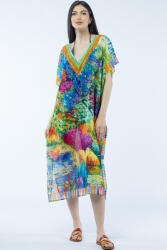 SHOPIKA Rochie lunga de plaja tip poncho cu imprimeu dupa un peisaj campenesc cu gradini inflorite Talie unica