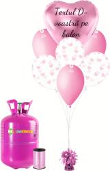 Personal Set de petrecere personalizat cu heliu - Inimile roz 16 buc