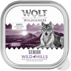 Wolf of Wilderness 24x300g Wolf of Wilderness Senior Wild Hills Kacsa és Borjúhús nedves kutyaeledel